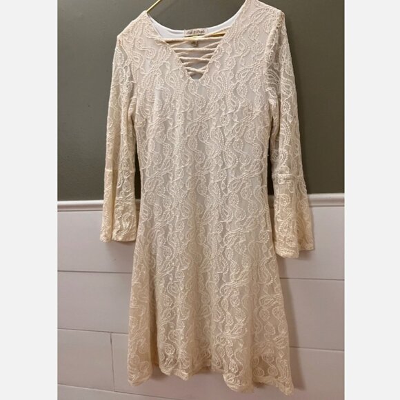 Cloth & People Witchy Cream Large Earthy Emo Bell Sleeves Lace Stretch Ivory - Picture 1 of 6